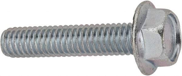 Value Collection - 5/16-18 UNC, 1-1/2" Length Under Head, Hex Drive Flange Bolt - 1-1/2" Thread Length, Grade 2 Steel, Serrated Flange, Zinc-Plated Finish - Caliber Tooling