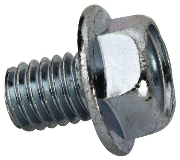 Value Collection - 3/8-16 UNC, 1/2" Length Under Head, Hex Drive Flange Bolt - 1/2" Thread Length, Grade 2 Steel, Serrated Flange, Zinc-Plated Finish - Caliber Tooling