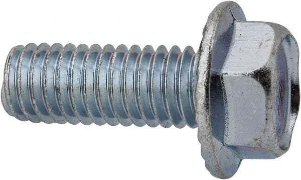 Value Collection - 3/8-16 UNC, 1" Length Under Head, Hex Drive Flange Bolt - 1" Thread Length, Grade 2 Steel, Serrated Flange, Zinc-Plated Finish - Caliber Tooling