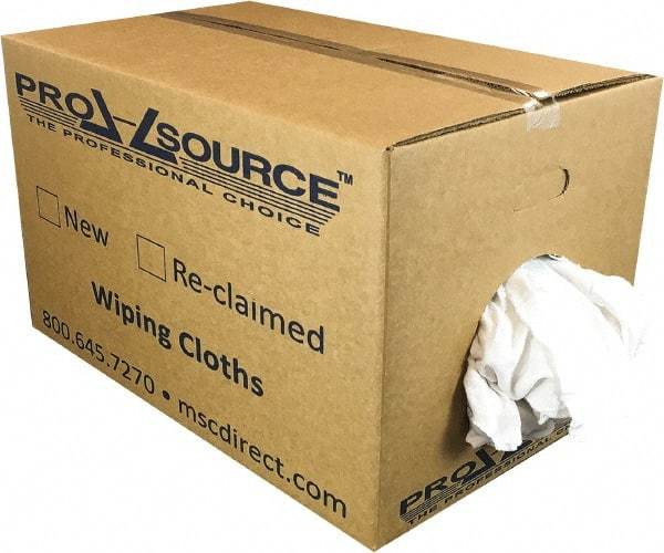 PRO-SOURCE - Wide Virgin Cotton Rags - White, Fleece and Sweatshirt, Low Lint, 25 Lbs. at 3 to 4 per Pound, Box - Caliber Tooling