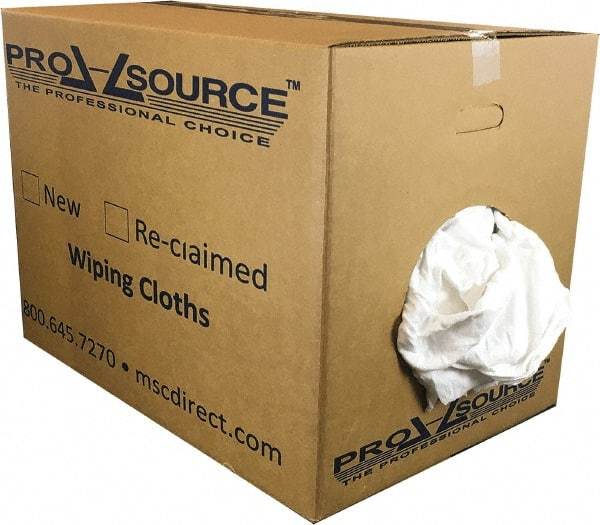 PRO-SOURCE - Wide Virgin Cotton Rags - White, Fleece and Sweatshirt, Low Lint, 50 Lbs. at 3 to 4 per Pound, Box - Caliber Tooling