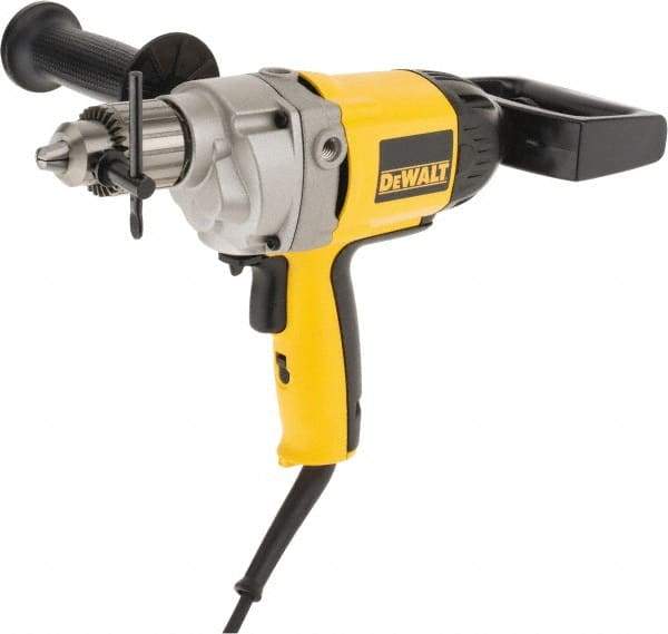 DeWALT - 1/2" Keyed Chuck, 550 RPM, Spade Handle Electric Drill - 9 Amps, 120 Volts, Reversible, Includes 2-Position Rear Spade Handle, 3-Position Side Handle, Chuck Key with Holder - Caliber Tooling