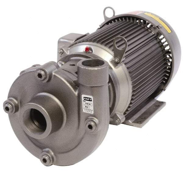 American Machine & Tool - 230/460V Volt, 3 Phase, 5 HP, Cast Iron Straight Pump - 2 Inch Inlet, 1-1/2 Inch Outlet, 115 Max Head psi, Stainless Steel Impeller, Buna-N Seal - Caliber Tooling