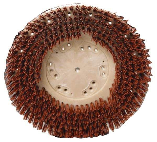 Made in USA - 18" Diam Floor Brush - 16" Machine, 1-1/2" Trim Length, Orange Pad, Nylon - Caliber Tooling