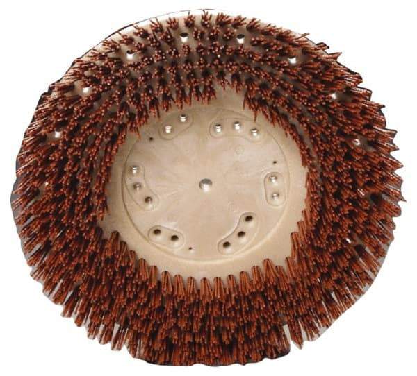 Made in USA - 15" Diam Floor Brush - 13" Machine, 1-1/2" Trim Length, Orange Pad, Nylon - Caliber Tooling