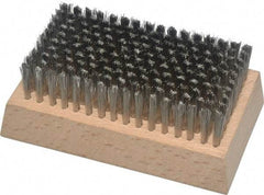 Made in USA - 3/4" Bristle Length, Stainless Steel Cleaning & Finishing Brush - 4-1/4" Long x 2-1/2" Wide Head, 4-1/4" OAL, Hardwood Block - Caliber Tooling