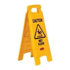 Rubbermaid - Caution - Wet Floor, 11" Wide x 25" High, Plastic Floor Sign - A-Frame, Black on Yellow, For Accident Prevention - Caliber Tooling