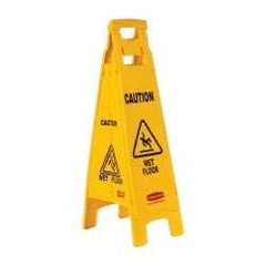 Rubbermaid - Caution - Wet Floor, 12" Wide x 37" High, Plastic Floor Sign - A-Frame, Black on Yellow, For Accident Prevention - Caliber Tooling