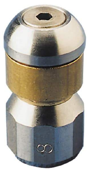 PRO-SOURCE - 3,000 psi Rotating, Stainless Steel, Sewer Pressure Washer Nozzle - 5.5mm Orifice Diam, 1/8" Thread, FPT, Polished - Caliber Tooling