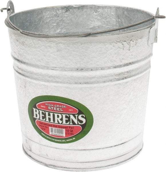 PRO-SOURCE - 10 Qt, 10-1/4" High, Galvanized Steel Round Gray Single Pail - Handle Included, 11" Top Diam - Caliber Tooling