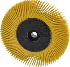 3M - 6" Diam, 1/2" Max Face Width, Plain Hole Radial Bristle Brush - 80 Grit, Medium Grade, 6,000 Max RPM, Yellow - Caliber Tooling