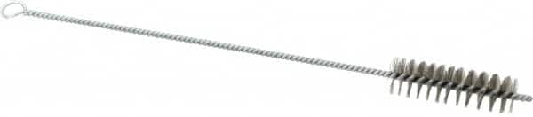 Schaefer Brush - 3" Long x 1" Diam Stainless Steel Long Handle Wire Tube Brush - Single Spiral, 15" OAL, 0.007" Wire Diam, 3/8" Shank Diam - Caliber Tooling