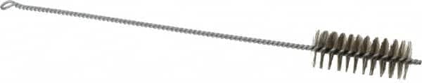 Schaefer Brush - 3" Long x 1-1/4" Diam Stainless Steel Long Handle Wire Tube Brush - Single Spiral, 15" OAL, 0.007" Wire Diam, 3/8" Shank Diam - Caliber Tooling