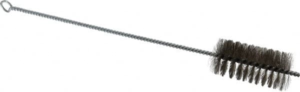 Schaefer Brush - 3" Long x 1-1/2" Diam Stainless Steel Long Handle Wire Tube Brush - Single Spiral, 15" OAL, 0.007" Wire Diam, 3/8" Shank Diam - Caliber Tooling
