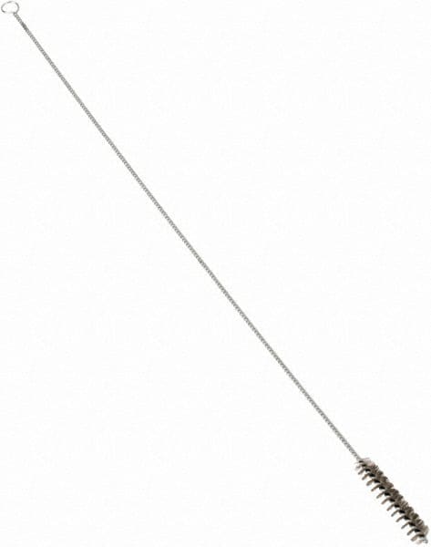 Schaefer Brush - 3" Long x 5/8" Diam Stainless Steel Long Handle Wire Tube Brush - Single Spiral, 27" OAL, 0.006" Wire Diam, 3/8" Shank Diam - Caliber Tooling