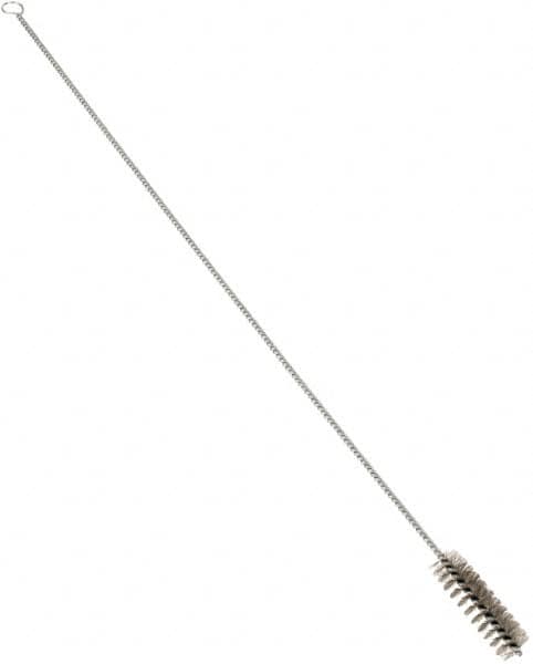 Schaefer Brush - 3" Long x 7/8" Diam Stainless Steel Long Handle Wire Tube Brush - Single Spiral, 27" OAL, 0.007" Wire Diam, 3/8" Shank Diam - Caliber Tooling