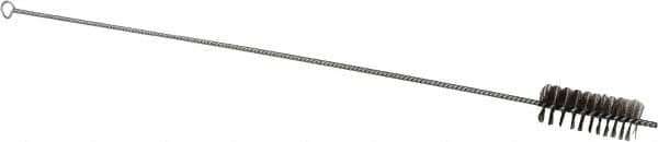 Schaefer Brush - 3" Long x 1-1/4" Diam Stainless Steel Long Handle Wire Tube Brush - Single Spiral, 27" OAL, 0.007" Wire Diam, 3/8" Shank Diam - Caliber Tooling