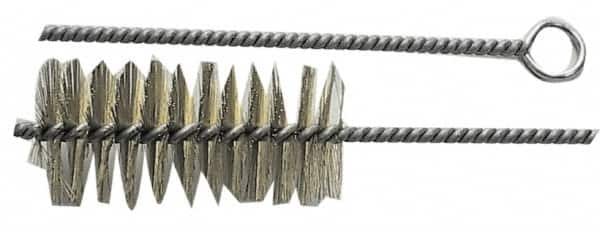 Schaefer Brush - 3" Long x 7/8" Diam Brass Long Handle Wire Tube Brush - Single Spiral, 15" OAL, 0.006" Wire Diam, 3/8" Shank Diam - Caliber Tooling