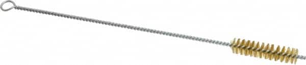 Schaefer Brush - 3" Long x 3/4" Diam Brass Long Handle Wire Tube Brush - Single Spiral, 15" OAL, 0.006" Wire Diam, 3/8" Shank Diam - Caliber Tooling