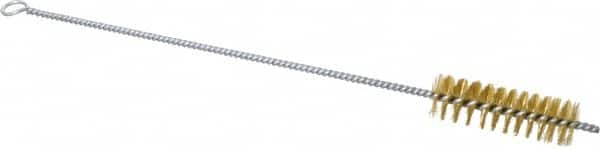 Schaefer Brush - 3" Long x 1" Diam Brass Long Handle Wire Tube Brush - Single Spiral, 15" OAL, 0.006" Wire Diam, 3/8" Shank Diam - Caliber Tooling