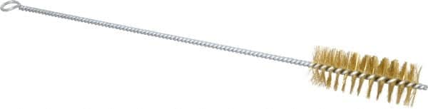 Schaefer Brush - 3" Long x 1-1/4" Diam Brass Long Handle Wire Tube Brush - Single Spiral, 15" OAL, 0.008" Wire Diam, 3/8" Shank Diam - Caliber Tooling