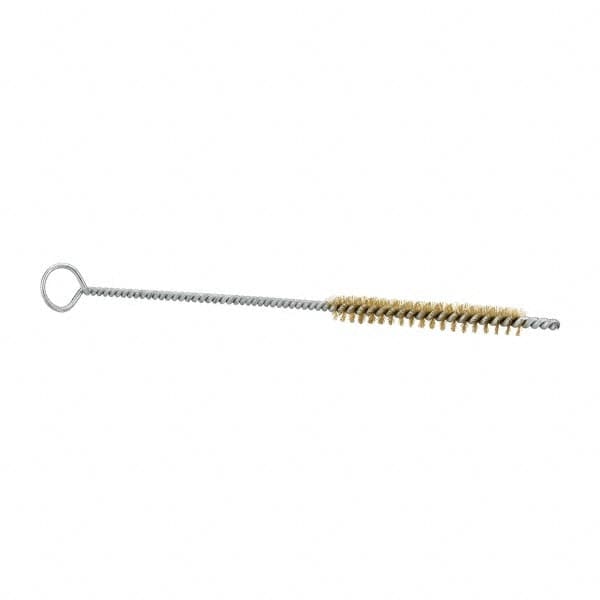 Schaefer Brush - 3" Long x 3/8" Diam Brass Long Handle Wire Tube Brush - Single Spiral, 27" OAL, 0.005" Wire Diam, 0.145" Shank Diam - Caliber Tooling