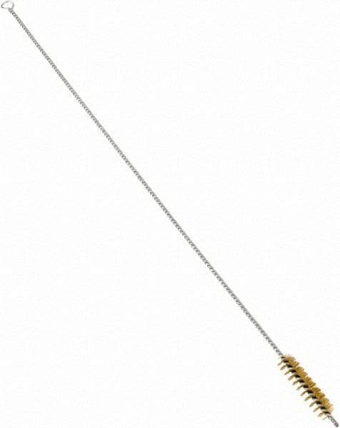 Schaefer Brush - 3" Long x 3/4" Diam Brass Long Handle Wire Tube Brush - Single Spiral, 27" OAL, 0.006" Wire Diam, 3/8" Shank Diam - Caliber Tooling