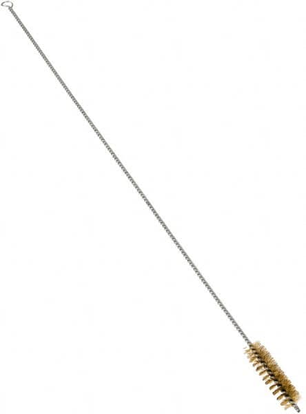 Schaefer Brush - 3" Long x 7/8" Diam Brass Long Handle Wire Tube Brush - Single Spiral, 27" OAL, 0.006" Wire Diam, 3/8" Shank Diam - Caliber Tooling