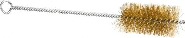 Schaefer Brush - 3" Long x 1-1/2" Diam Brass Long Handle Wire Tube Brush - Single Spiral, 27" OAL, 0.008" Wire Diam, 3/8" Shank Diam - Caliber Tooling