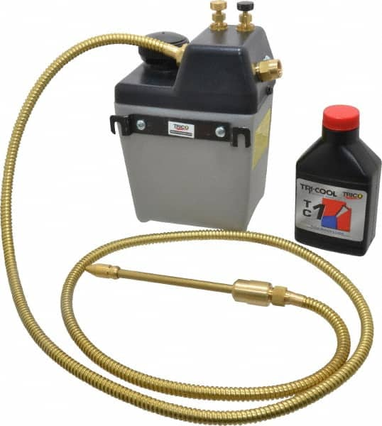 Trico - 1 Outlet, 0.25 Gal Tank Capacity, High Density Polyethylene Tank Mist Coolant System - 5' Coolant Line Length, 6" Hose Length - Caliber Tooling