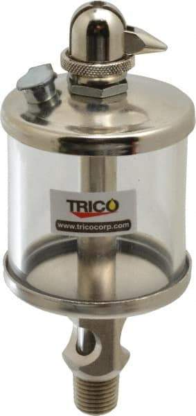 Trico - 1 Outlet, Glass Bowl, 2.5 Ounce Manual-Adjustable Oil Reservoir - 1/4 NPT Outlet, 2-1/8" Diam x 5-7/16" High - Caliber Tooling