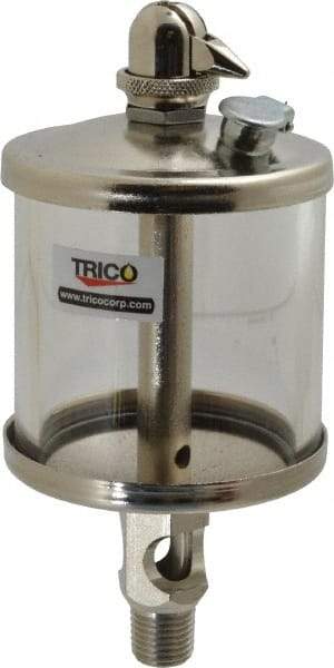 Trico - 1 Outlet, Glass Bowl, 5 Ounce Manual-Adjustable Oil Reservoir - 1/4 NPT Outlet, 2-5/8" Diam x 6-1/16" High - Caliber Tooling