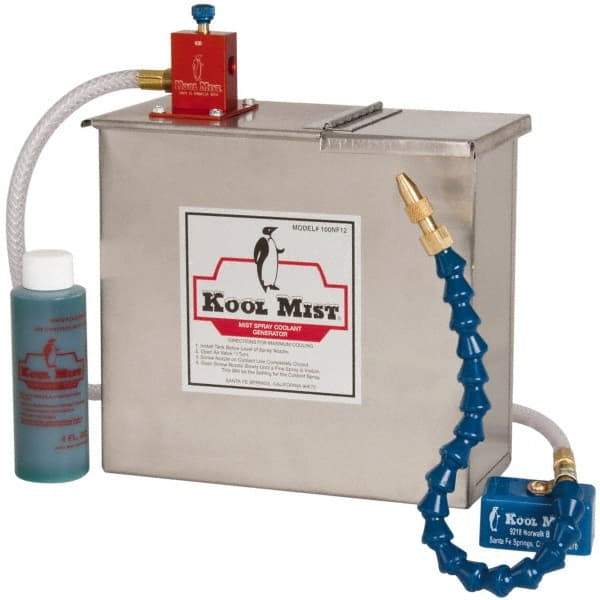 Kool Mist - 1 Outlet, 3 Gal Tank Capacity, Stainless Steel Tank Mist Coolant System - 4' Coolant Line Length, 18" Hose Length, 5/16" Nozzle Diam - Caliber Tooling