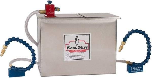 Kool Mist - 2 Outlet, 1 Gal Tank Capacity, Stainless Steel Tank Mist Coolant System - 4' Coolant Line Length, 12" Hose Length, 5/16" Nozzle Diam - Caliber Tooling