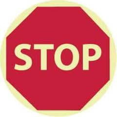 NMC - Stop, Anti-Skid Polyester Floor Sign - Round, Red on Glow (Yellow), Adhesive Backed, For Security & Admittance - Caliber Tooling