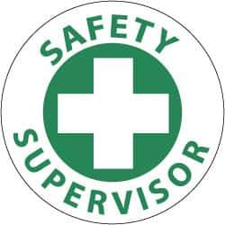 NMC - Safety Supervisor, Hard Hat Label - Green on White, 2" Thick, For Accident Prevention - Caliber Tooling