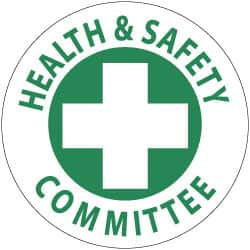 NMC - Health & Safety Committee, Hard Hat Label - Green on White, 2" Thick, For Accident Prevention - Caliber Tooling