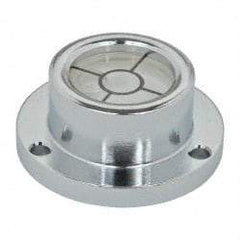 Geier & Bluhm, Inc. - 1 Inch Base Diameter x 0.44 Inch Overall Height, 1 Circle, Brass Bull's Eye Circular Level - 0.22 Inch Vial Diameter, 1/2 Inch Inner Diameter, 0.093 Inch Mounting Hole Diameter, 0.1 Inch Sensitivity, -40 to 160°F, Cross Lines - Caliber Tooling