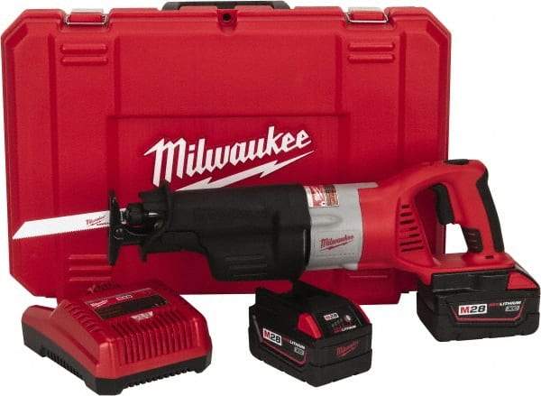 Milwaukee Tool - 28V, 0 to 2,000, 0 to 3,000 SPM, Cordless Reciprocating Saw - 1-1/8" Stroke Length, 15-7/8" Saw Length, 2 Lithium-Ion Batteries Included - Caliber Tooling