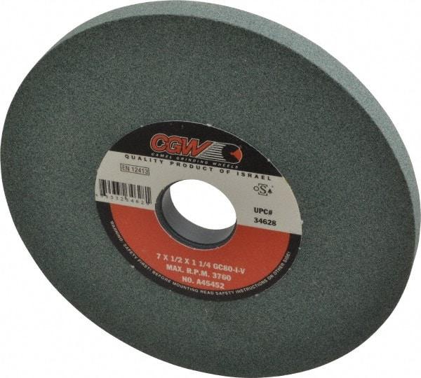 Camel Grinding Wheels - 7" Diam x 1-1/4" Hole x 1/2" Thick, I Hardness, 80 Grit Surface Grinding Wheel - Silicon Carbide, Type 1, Medium Grade, 3,760 Max RPM, Vitrified Bond, No Recess - Caliber Tooling