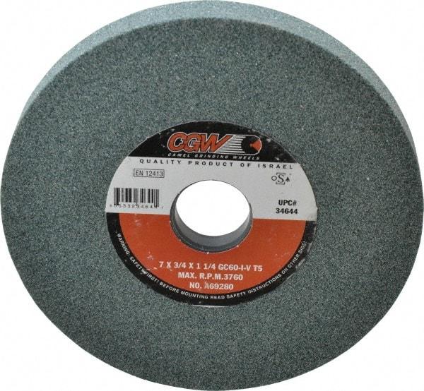 Camel Grinding Wheels - 7" Diam x 1-1/4" Hole x 3/4" Thick, I Hardness, 60 Grit Surface Grinding Wheel - Silicon Carbide, Type 5, Medium Grade, 3,760 Max RPM, Vitrified Bond, One-Side Recess - Caliber Tooling