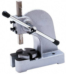 Interstate - 1-3/4" Ram, 6" Throat Depth, 3 Ton Manual Arbor Press - 12-1/2" Max Work Height x 12" Max Work Width, Single Leverage, 8" Base Width x 18" Base Depth - Caliber Tooling