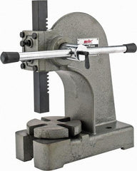 Interstate - 1" Ram, 4" Throat Depth, 1 Ton Manual Arbor Press - 5-1/4" Max Work Height x 8" Max Work Width, Single Leverage, 5" Base Width x 11" Base Depth - Caliber Tooling