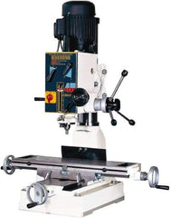 Rong Fu - 3 Phase, 20" Swing, Geared Head Mill Drill Machine - 28-3/4" Table Length x 8-1/4" Table Width, 18-1/8" Longitudinal Travel, 9" Cross Travel, 6 Spindle Speeds, 1 hp, 220 Volts - Caliber Tooling