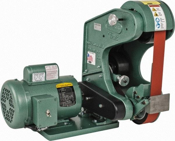 Burr King - 48 Inch Long x 2 Inch Wide Belt Grinder - 1 hp, 120 Volts, Vertical Belt, 6,000 Ft. per Min Belt Speed - Caliber Tooling