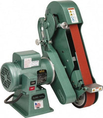 Burr King - 60 Inch Long x 2-1/2 Inch Wide Belt Grinder - 1-1/2 hp, 120/220 Volts, Vertical Belt, 800 to 8,000 Ft. per Min Belt Speed - Caliber Tooling