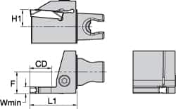 Kennametal - A4..05.. Insert, 35mm Head Length, 5mm Min Groove Width, Modular Grooving Cutting Unit Head - Right Hand Cut, System Size KM25, Series A4 - Caliber Tooling