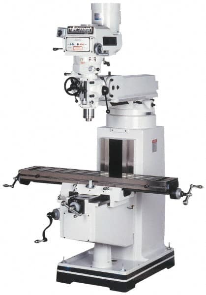 Vectrax - 9" Table Width x 49" Table Length, Variable Speed Pulley Control, 3 Phase Knee Milling Machine - R8 Spindle Taper, 3 hp - Caliber Tooling