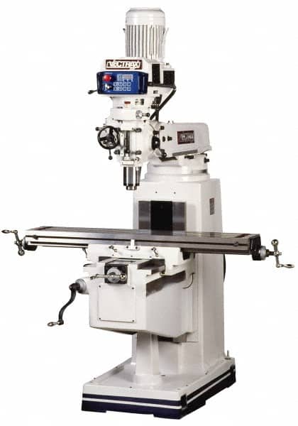 Vectrax - 10" Table Width x 54" Table Length, Electronic Variable Speed Control, 3 Phase Knee Milling Machine - R8 Spindle Taper, 5 hp - Caliber Tooling