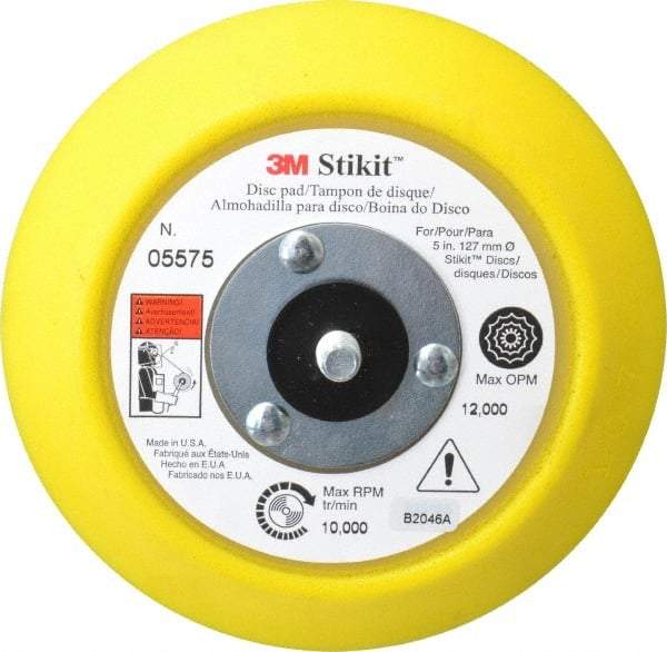 3M - 5" Diam Adhesive/PSA Disc Backing Pad - 3/4" Shank Diam, Medium Density, 10,000 RPM - Caliber Tooling